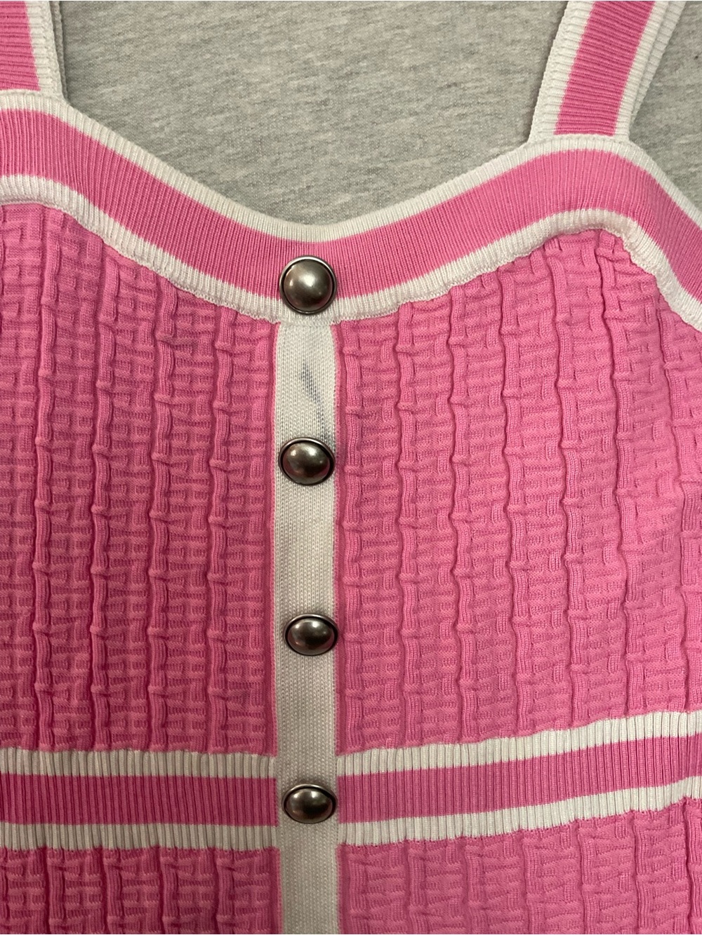 Fashion nova Pink Knit Button-Front Sheath Dress with White Trim - Picture 4 of 7